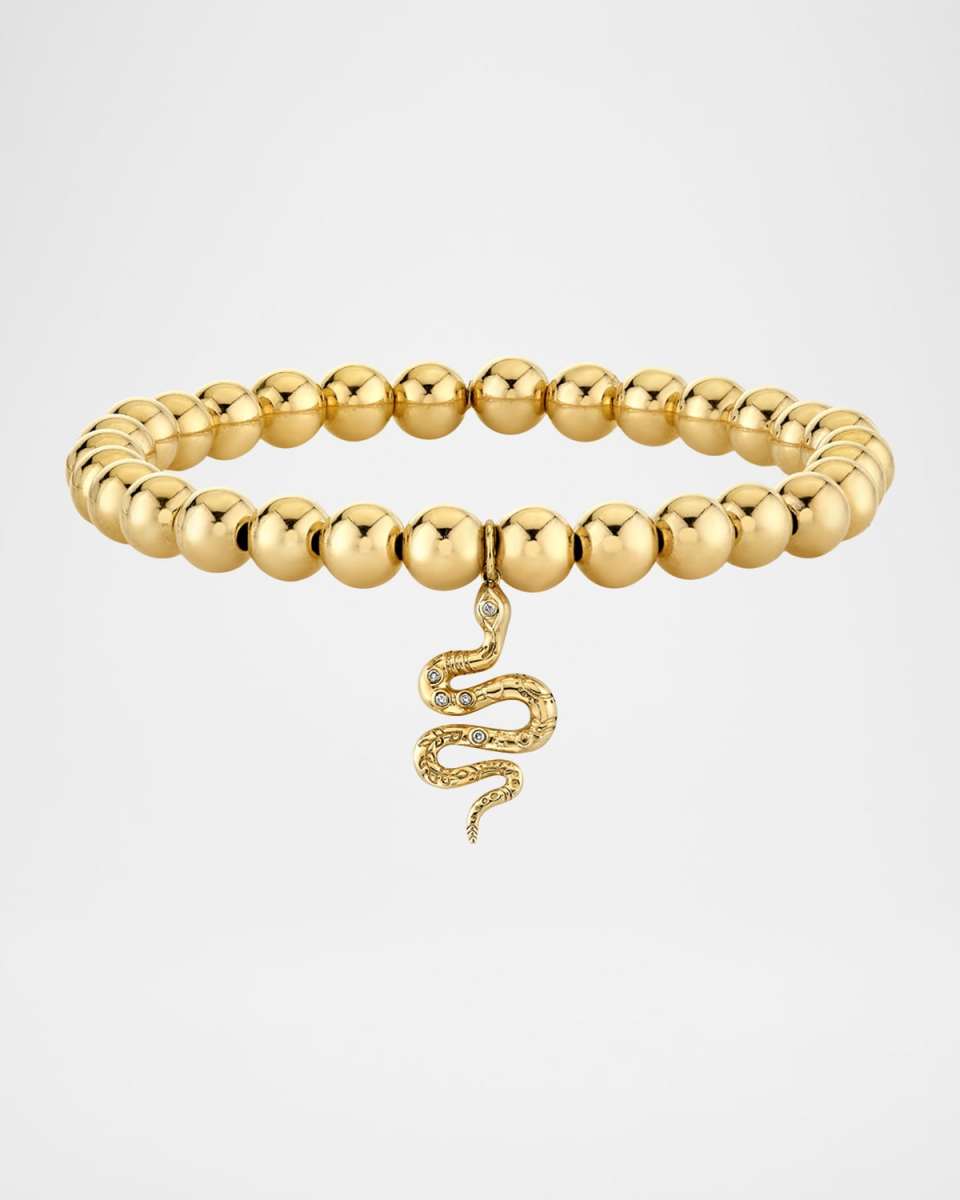 14K Yellow Gold Etched Snake Charm Bead Bracelet